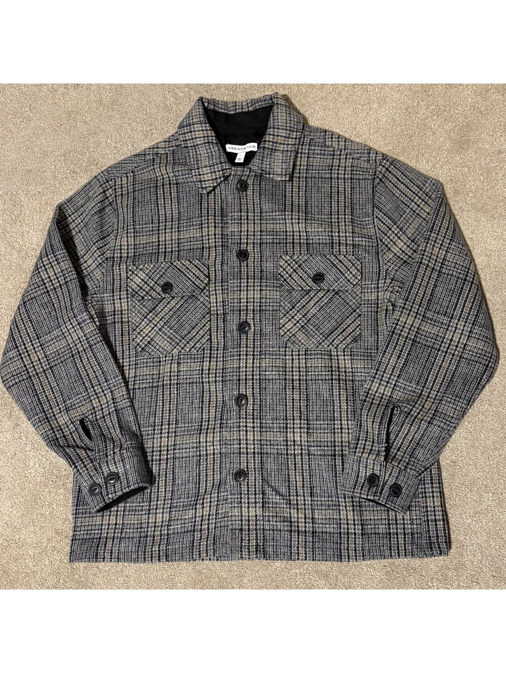 And Now This Mens Wool Blend Shacket Shirt Jacket Flannel Plaid Button Up, Sz L